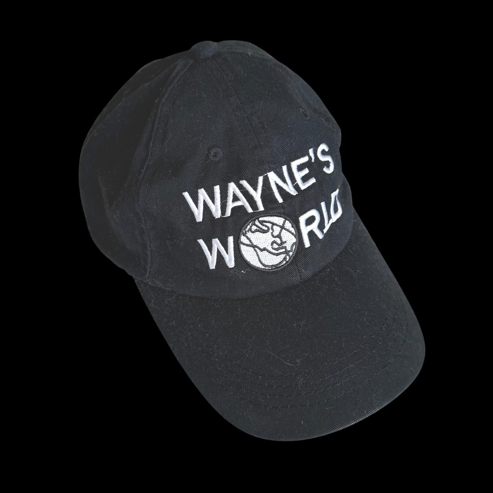 Y2K Waynes World Embroidered‎ Baseball Cap Black Hat Movie Logo Adjustable Strap